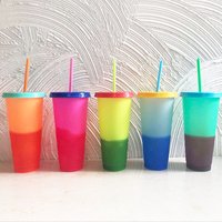 2019 COLOR CHANGING Cold Cup Collection Pack Of 5 With Lids Straws,Reusable temperature change color plastic tumbler Magic mug