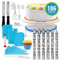 106 piece good quality different types turntable stainless steel piping nozzles bag cake decorating Tip set Supplies Kit