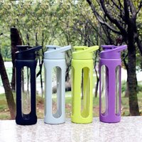 Summer Water Bottle Fashion Portable Sports 550 ml Large Glass Water Bottle With Silicone Sleeve and Flip Top Lid