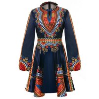 Trendy Women Clothing Featured Print Summer African Plus Size Long Sleeve Dress
