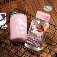 600ml Cartoon Unicorn Glass Water Bottle with Cloth Protection Cover Include Tea Infuser Christmas New Year Gifts