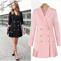 Double Breasted Pleated Longline Blazer
