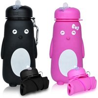 Bpa Free Cartoon Silicone Drinking Water Bottle With Straw For Kids