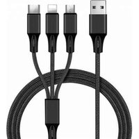1.2M 3.0A Black Cable Charger 3 in 1 Nylon Braid Multi USB Cable