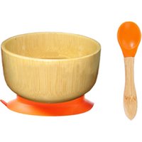 Baby Bamboo Feeding Spill Proof Stay Put Suction Round Bowl + Baby Spoon