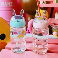 Cute Rabbit Glass Water Bottle Sequins