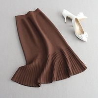 Pleated Fishtail Knitted Maxi Skirt