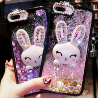 Bling Luxury Colorful Cute Flowing Liquid Floating Sparkle Glitter Soft Case (Rabbit)For Apple Iphone 8/8 plus case