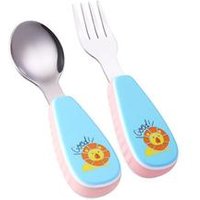 Kitchen Accessories Food Grade Material Children Cute Cartoon Animal 304 Stainless Steel Plastic Baby Feeding Spoon Fork sets