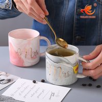 WKTM08 gift box marble style with gold printing Mr&Mrs gold rim 12oz ceramic porcelain coffee cup mug marble
