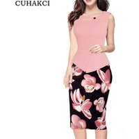 Printed Floral Sleeveless Pencil Office Dress