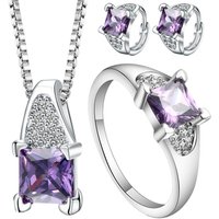 2017Cheap wholesale Silver Material Type Bridal Jewelry Set wedding jewelry set shiny purple pink zircon jewelry for women