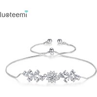 LUOTEEMI Cubic Zirconia Flower Bolo Pull String Bracelet Femme Bangles