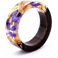 New Novelty Antique Colorful Dry Flower Calendula Resin Wood Ring
