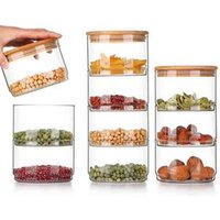 Kitchen hermetic assortment container keep food fresh Stack storage glass jar with bamboo lid