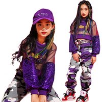 Kids Jazz Dance Costume Purple Girls Dancing Top Camouflage Pants Hip Hop Performance Clothing Street Dance Practice Wear DC1430