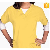 2016 Wholesale!New Style Yellow Poly/cotton Medical Srubs/Nursing Scrub Pocket Tops