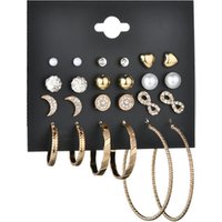 New Earrings Sets Gold Silver Small Big Circle Earrings for Women Heart Moon Bow Crystal Pearl Stud Earring Sets