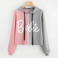 Two Tone Print Drop Shoulder Hoodie Color Block Drawstring Letter Woman Top Multicolor Long Sleeve Active Sweatshirt S-XL