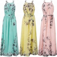 Wholesale Summer Women Beach Dress Chiffon Floral Printed Halter Tunic Sleeveless Long Maxi Party Boho Dresses