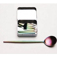2019 camping collapsible portable travel 18/10 stainless steel cutlery set flatware set with travel case