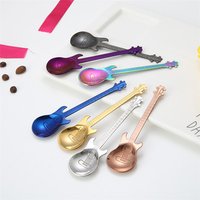 FDA Approved Creative Stainless Steel Colorful Guitar Shaped Tea Coffee Ice Cream Spoon