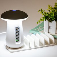 5 Port USB Charger Mushroom Desk Mushroom lamp with Multi Charging Station Charger Desk Docking Organizer