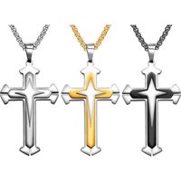 Men's Cross Necklace Gold Silver Black Cross Pendant Stainless Steel Byzantine Chain Necklace 2018 HipHop Male Jewelry