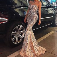 Sparkling Off Shoulder Sequin Mermaid Prom Dress
