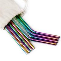 Amazon hot sale factory price food grade 304 BPA free reusable flexible custom rainbow drinking stainless steel metal straws set