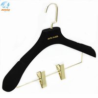 Gold logo custom flocked pants hangers with clamp