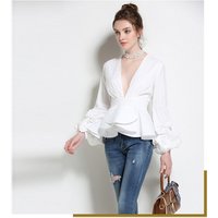 V Neck Long Sleeve Blouse