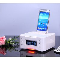 CE RoHS compliance Ai-A9B wireless speaker alarm clock radio mobile phone charging dock station with USB