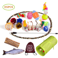 25 Piece Cat Toy Set Plush Mouse Sisal Ball & Tunnel