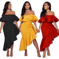 Elegant Vintage Mermaid Dress Asymmetric Ruffles