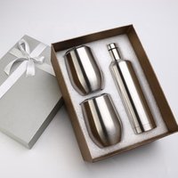Insulated wine growler & 2 wine tumbler stainless steel bottle wine cup sets in gift box