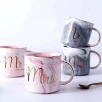 Best Selling Pink Golden Mr and Mrs Products Wedding Decoration Sweet Marble Ceramic Coffee Mug