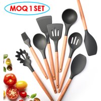 9 Piece Silicone Utensil Set Wood Handles