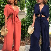 Wide Leg Trousers & Deep V Top Two Piece Set