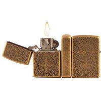 Z9731A China yanzhen creative windproof Zorro pure copper oil lighter ,flint lighter with constantine pattern wholesale