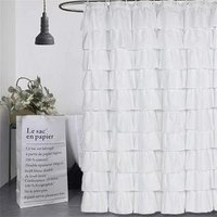 Polyester Fabric White Lace Ruffled Style Waterproof Shower Curtain