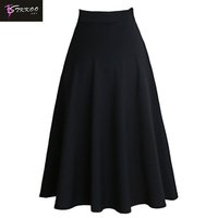 High Waist Pleated Line Mid Calf Skirt