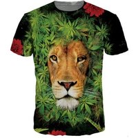 Summer Leaf Lion Print T Shirt