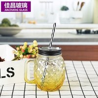 Christmas Party Cups 450ml Pineapple Shape Mason Jar Beverage Glass Bottle Drinking Cup For Juice
