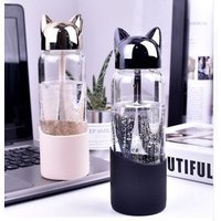Outdoor Creative Cartoon Foxs silicone sleeve custom logo glass water bottle