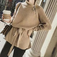 High Neck Lace Up Sweater Dress Belt & Zips