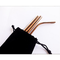 304 metal colorful titanium stainless steel straw set with cleaning brush bar and wine accessories