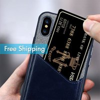 Free Shipping Leather Phone Case For iPhone X XR XS MAX 6S 7 8 Plus Credit Card Pocket Slots For Samsung S8 S9 Note 8