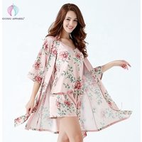 Floral Printed Silk Robes Women Satin Kimono Pajamas