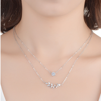 925 sterling silver fashion double layer rhinestone leaf pendant necklace women